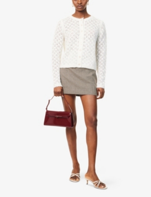 Shop Reformation Womens White Pointelle Clara Crochet Alpaca Wool-blend Cardigan Xs