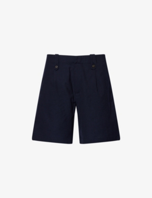 ELEVENTY: Textured Pleated Stretch-Wool Shorts