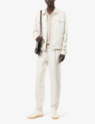 Eleventy Mens Drawstring Tapered-leg Linen Trousers Sand In Sand