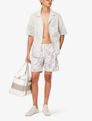 Eleventy Mens Sand Geo Floral-pattern Swim Shorts Xxl In White