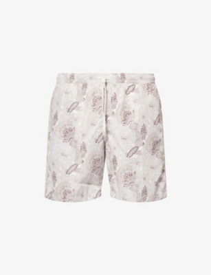 Eleventy Mens Sand Geo Floral-pattern Swim Shorts Xxl In White