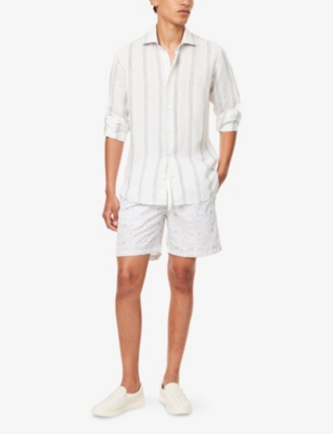 Eleventy Mens Gray Floral-print Regular-fit Swim Shorts In White