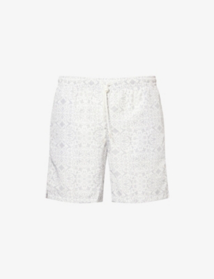 Eleventy Mens Gray Floral-print Regular-fit Swim Shorts In White