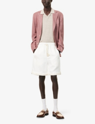 Eleventy Mens Embroidered Drawstring Linen Shorts White In White