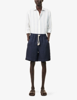 Eleventy Mens Welt-pockets Drawstring Linen Shorts Blue In Blue