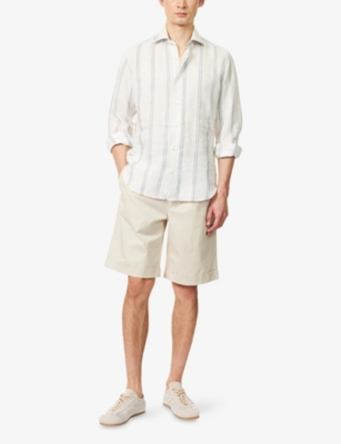 ELEVENTY: Classic-Collar Striped Linen Shirt