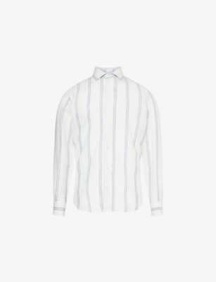 ELEVENTY: Classic-Collar Striped Linen Shirt