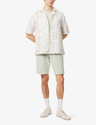 Eleventy Mens Floral Graphic-print Short-sleeved Linen-cotton Shirt Malva In Malva