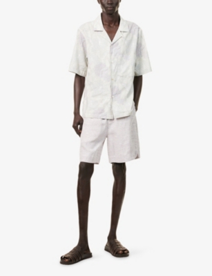ELEVENTY: Flower-Print Camp-Collar Linen And Cotton Shirt