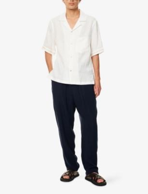 Eleventy Mens White Notched-collar Patch-pocket Linen Shirt Xl