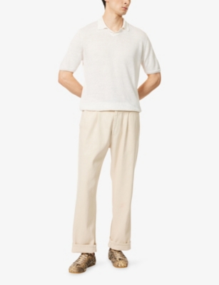 Eleventy Mens Bowling-collar Regular-fit Linen Polo Shirt White Xl In White
