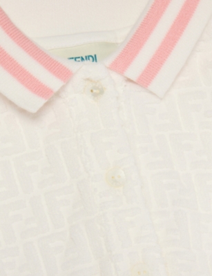 Fendi White Polo Collar Logo Cotton-blend Terry Mini Dress 4 - 12+ In White