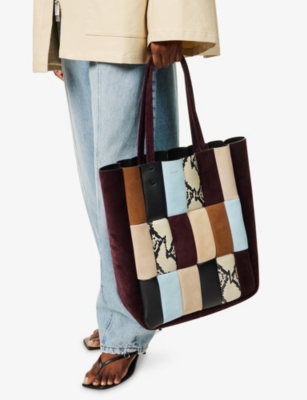 Khaite Womens Rouge Noir Multi Zoe Patchwork Leather Tote Bag