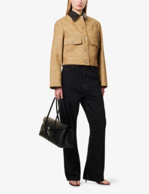STAND STUDIO WOMENS SAND ESTHER FAUX-LEATHER JACKET 