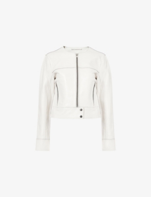 Stand Studio Womens White Cassie Leather Biker Jacket