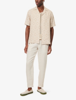 Frescobol Carioca Mens Ecru & Beige Antonio Long-sleeve Linen Shirt In Neutral