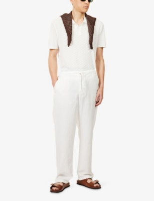Frescobol Carioca Mens Ivory Mendes Straight-leg Linen-cotton Blend Trousers In White