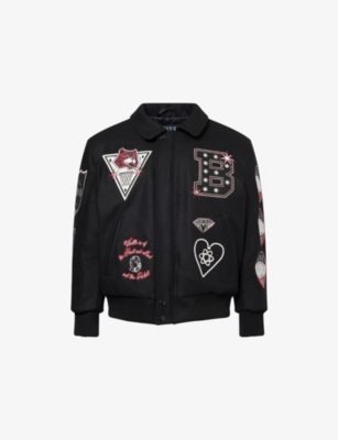 BILLIONAIRE BOYS CLUB: Alumni Embroidered Padded Wool-Blend Varsity Jacket