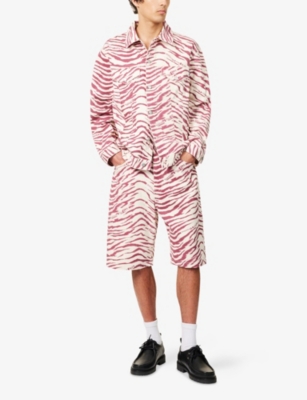 BILLIONAIRE BOYS CLUB: Zebra-Print Relaxed-Fit Denim Jacket