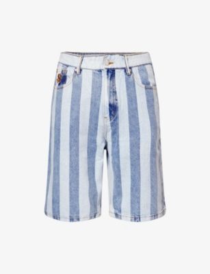 BILLIONAIRE BOYS CLUB: Striped Embroidered Denim Shorts