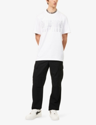 BILLIONAIRE BOYS CLUB: Rhinestone Logo Cotton T-shirt