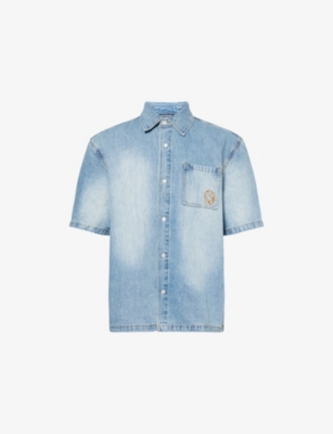 Billionaire Boys Club Mens Blue Astro Logo-embroidered Denim Shirt
