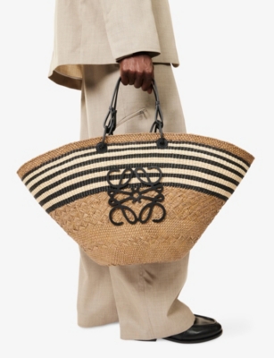 Loewe Womens Dark Khaki/black Anagram Large Palm Basket Bag In Multi