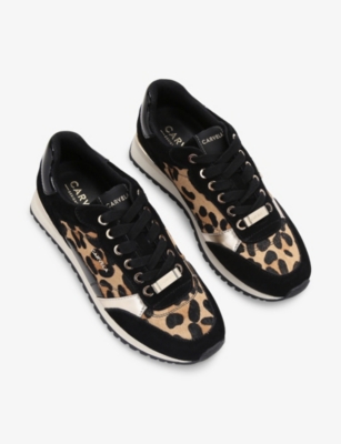 Carvela Womens Blk/brown Florencia Leopard Faux-leather Trainers Eur 36 / 3 Uk In Animal Print
