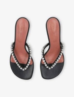 Amina Muaddi Women Black Leather Gigi Thong Mules