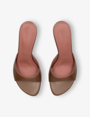 Amina Muaddi Leather Jeanne Heeled Mules 60 In Brown