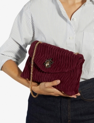 Dune Womens Burgundy Suede Darling Bug Suede Shoulder Bag