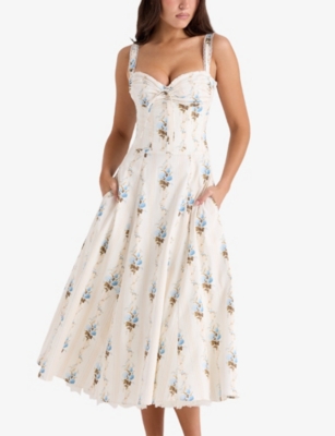 House Of Cb Of Cb Womens Cream Floral Rosalee Floral-print Stretch-cotton Midi Dress In Cream Floral