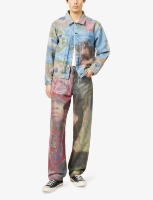 LEVI'S WOMENS MULTI LEVI'S X DENIM TEARS PHOTO STRAIGHT-LEG DENIM JEANS 