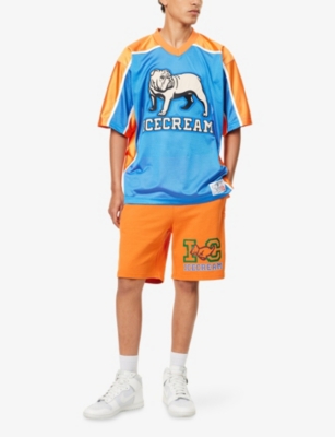 ICECREAM MENS BLUE BULLDOG LOGO-EMBROIDERY FOOTBALL JERSEY TOP 