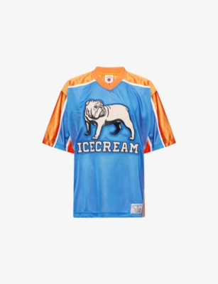 ICECREAM MENS BLUE BULLDOG LOGO-EMBROIDERY FOOTBALL JERSEY TOP 