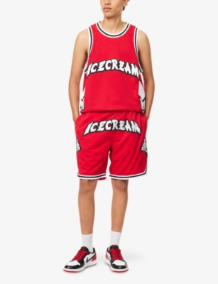 ICECREAM MENS LOGO-EMBROIDERY MESH BASKETBALL SHORTS RED 