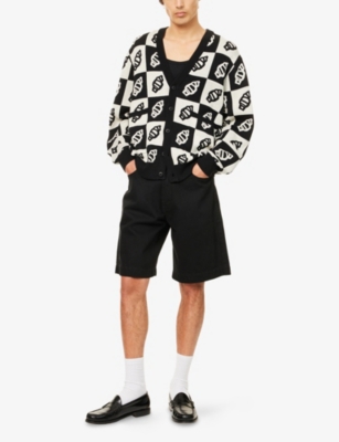 ICECREAM: Checkerboard V-Neck Cotton And Wool Cardigan