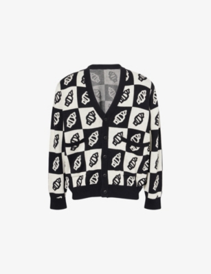 Icecream Mens  Checkerboard V-neck Cotton And Wool Cardigan