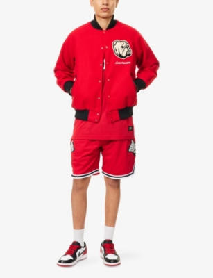 ICECREAM MENS RED BULLDOG APPLIQUE BRUSHED-FLEECE VARSITY JACKET 