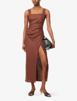 Reformation Womens Clement Side-ruched Maxi Dress Chocolate Cake In Chocolate Cake