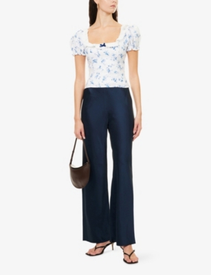 Reformation Womens Alice Floral-print Puff-sleeve Linen Top Orlaya In Multi