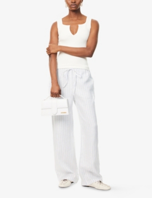 Reformation Womens Olina Striped Linen Trousers Swan Stripe In Swan Stripe