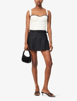 Reformation Womens Rory Pleated Linen Mini Skirt Black In Black