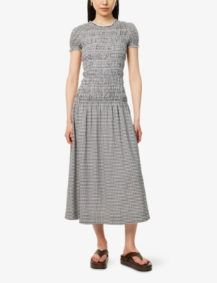 Shop Reformation Womens  Kiria Shirred-bodice Check Woven Midi Dress