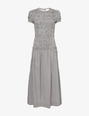 Shop Reformation Womens  Kiria Shirred-bodice Check Woven Midi Dress