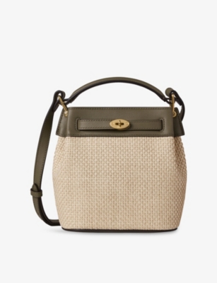 MULBERRY: Mini Islington Raffia and Leather Bucket Bag