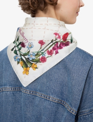 MULBERRY: Floral-Pattern Square Silk Scarf