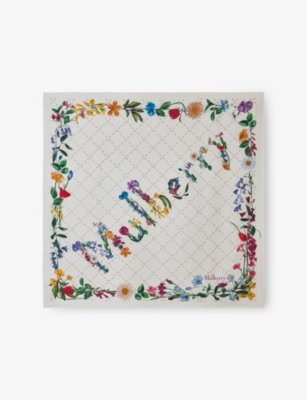 MULBERRY: Floral-Pattern Square Silk Scarf