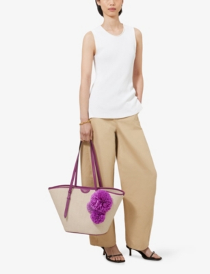 MULBERRY: Orchid Bloom Pom Pom and Raffia Basket Tote Bag