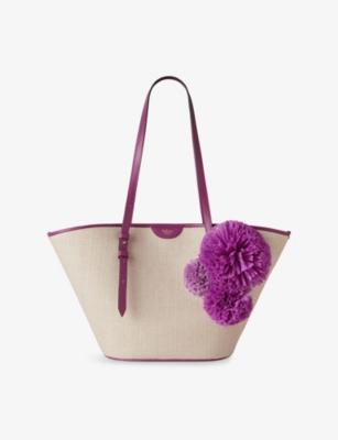MULBERRY: Orchid Bloom Pom Pom and Raffia Basket Tote Bag